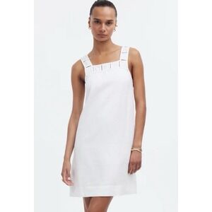 Madewell Embroidered Eyelet Square Neck Linen Tank Mini Dress White Size 12